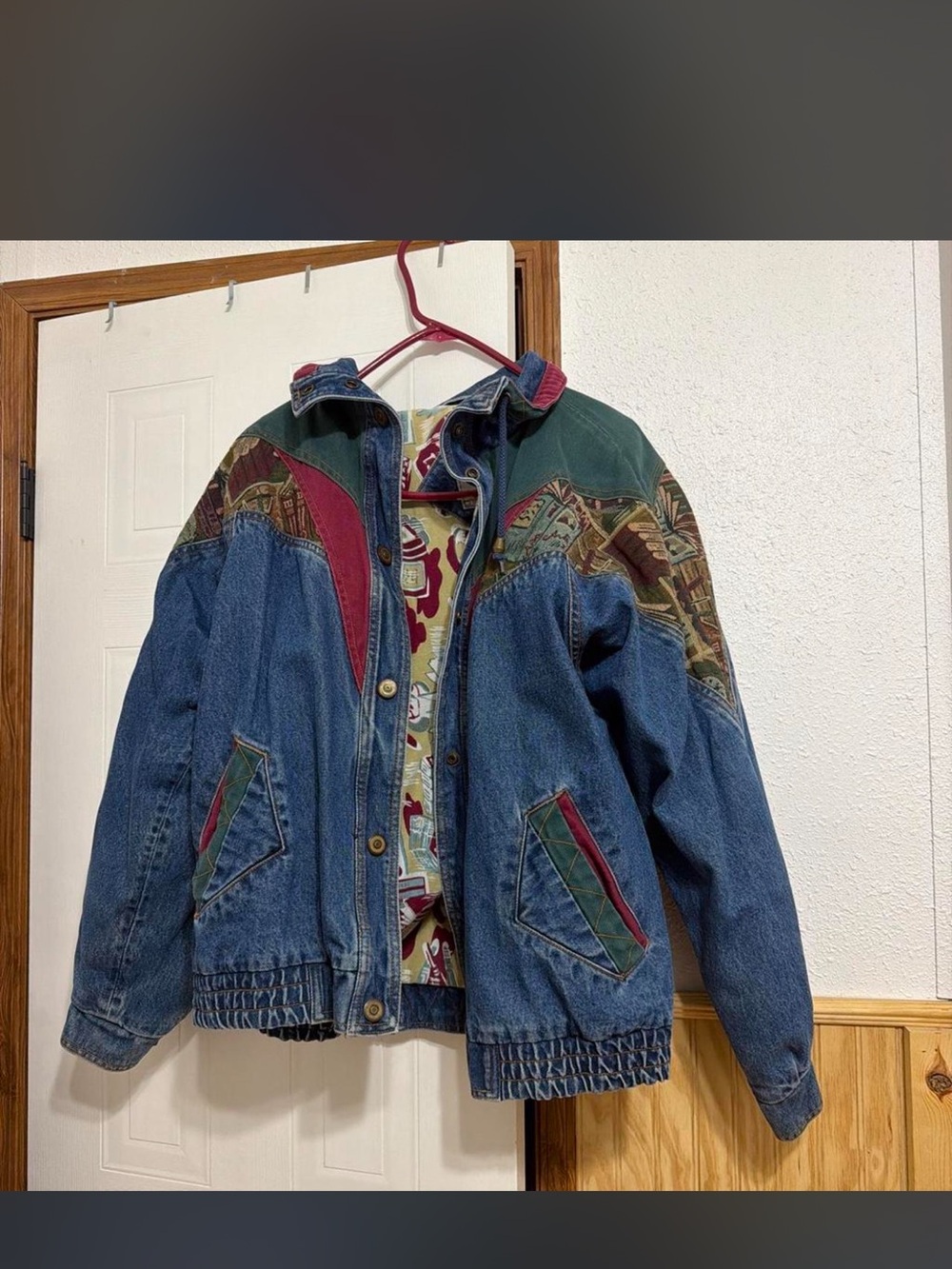Retro Patchwork Blue Denim Jacket with Multicolor Accents